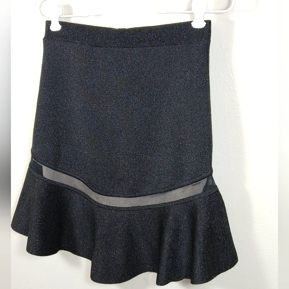 Alice + Olivia Black Metallic Mesh Ruffle mini Skirt size small